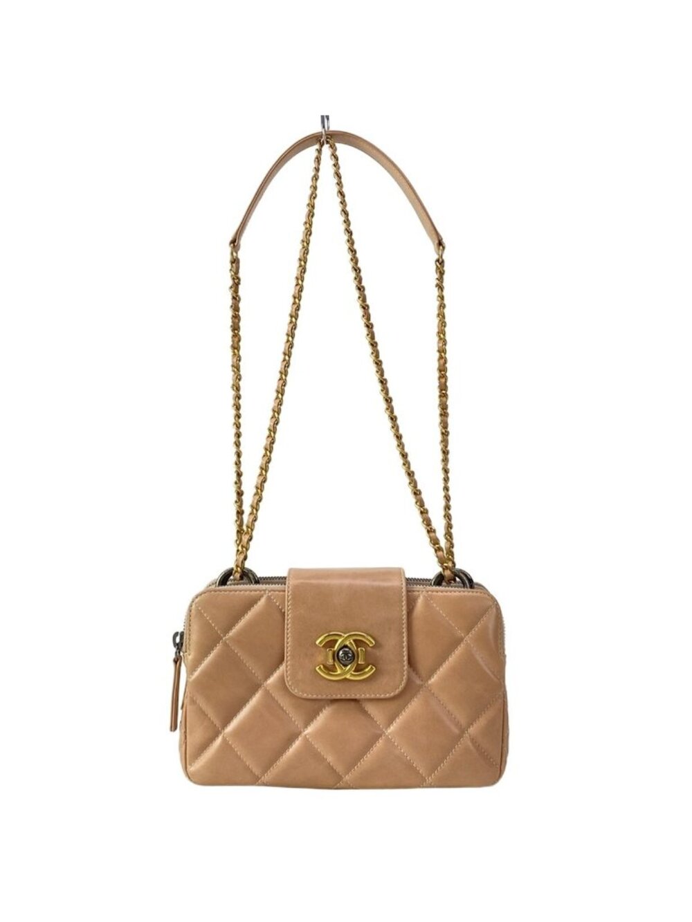 Chanel Shoulder Bag Coco Boy Pink Beige CC Logo Gold Chain Lambskin